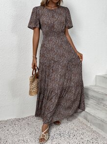 SHEIN VCAY Vestido con estampado floral de cintura fruncido bajo con fruncido - Multicolor - Ver 6