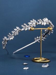 1件装水钻叶形锌合金新娘头箍，浪漫婚礼新娘伴娘皇冠发箍情人节配饰 - 銀色 - 查看 4