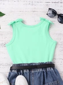 SHEIN 年輕女孩1件有字母圖形、蝴蝶結肩帶的背心上衣