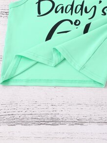 SHEIN 年輕女孩1件有字母圖形、蝴蝶結肩帶的背心上衣