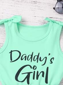 SHEIN 年輕女孩1件有字母圖形、蝴蝶結肩帶的背心上衣