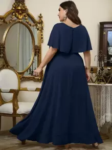 SHEIN Belle Talla grande Vestido de dama de honor con cinturón fruncido cruzado de gasa - Azul Marino - Ver 2