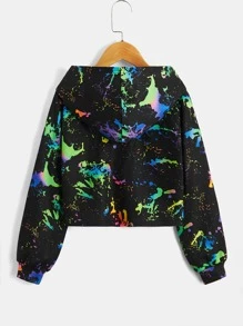 SHEIN Leap Crew Tween Girl Reflective Splash Ink Print Sweatshirt - Multicolor - View 2