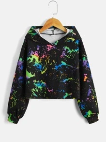 SHEIN Leap Crew Tween Girl Reflective Splash Ink Print Sweatshirt - Multicolor - View 3
