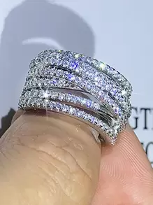 1入組魅力四射方晶鋯石戒指適合女士適合情人節禮品婚禮派對首飾類 - 銀色 - 查看 2