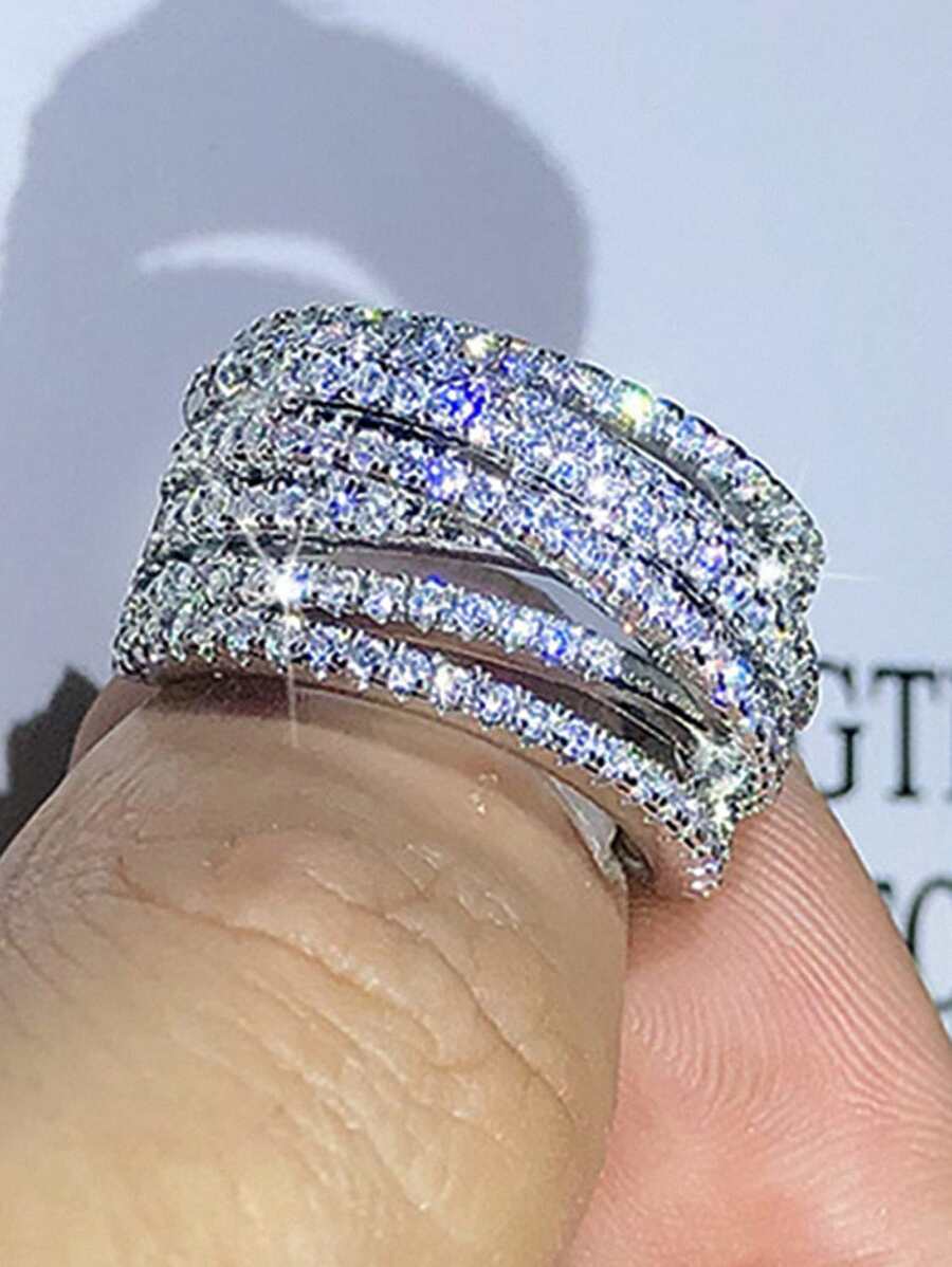 1入組魅力四射方晶鋯石戒指適合女士適合情人節禮品婚禮派對首飾類