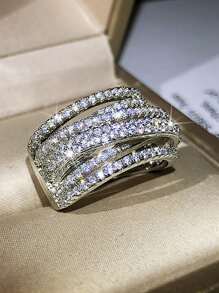 1入組魅力四射方晶鋯石戒指適合女士適合情人節禮品婚禮派對首飾類 - 銀色 - 查看 3