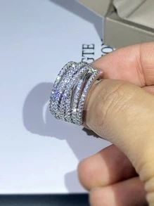 1入組魅力四射方晶鋯石戒指適合女士適合情人節禮品婚禮派對首飾類 - 銀色 - 查看 4