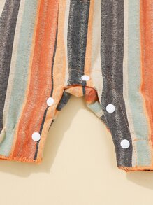 Baby Girl Striped Ruffle Trim Button Bow Front Romper With Headband - Multicolor - View 5