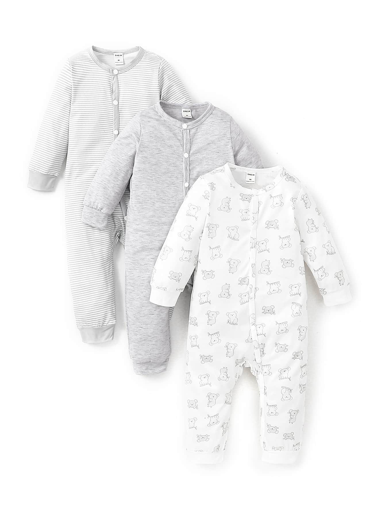 Baby Boy 3pcs Cartoon Graphic Striped Button Front Jumpsuit - Multicolor - View 1