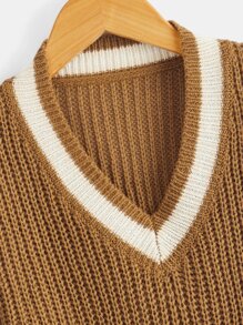 Girls V Neck Cricket Jumper - Ginger - View 3