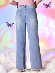 Teen Girls Ripped Raw Cut Flare Leg Jeans - Light Wash - View 2