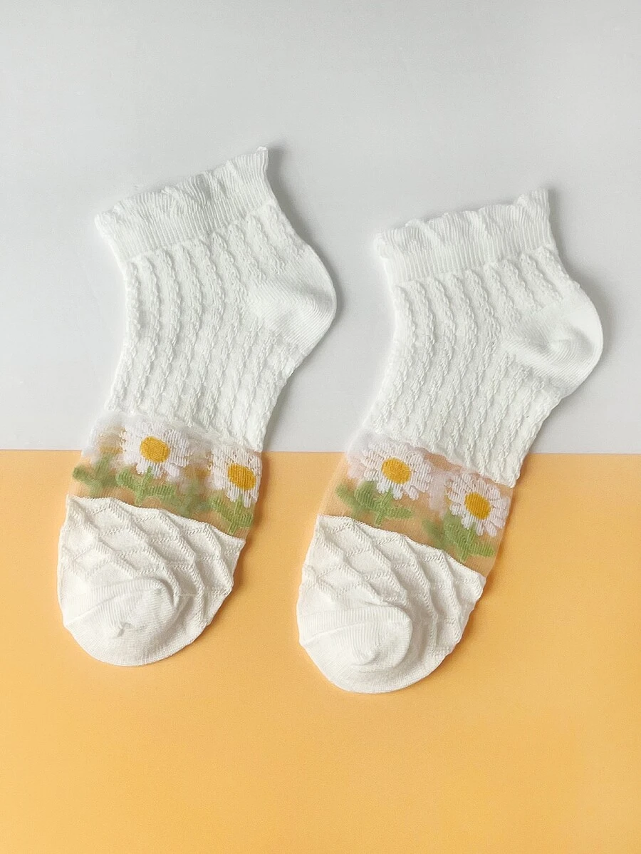 Vớ mắt cá chân có họa tiết hoa - Nhiều màu - Xem 1