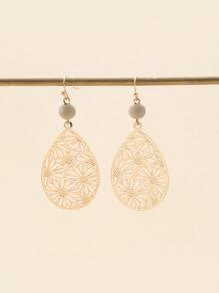 Hollow Out Water-drop Earrings - Yellow Gold - View 1