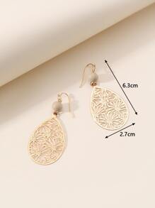Hollow Out Water-drop Earrings - Yellow Gold - View 3