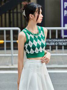 SHEIN Qutie Argyle Pattern Tank Top - Multicolor - View 4