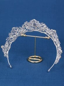 Tiara nupcial con diseño de diamante de imitación - Plateado - Ver 2