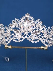 Tiara nupcial con diseño de diamante de imitación - Plateado - Ver 4