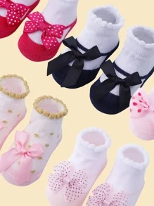 5雙嬰兒蝴蝶結裝飾襪子 - 彩色 - 查看 3