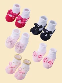 5雙嬰兒蝴蝶結裝飾襪子 - 彩色 - 查看 4