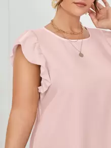SHEIN VCAY 大碼荷葉袖直筒連衣裙 - 淺粉色 - 查看 3
