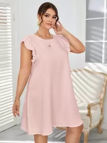 SHEIN VCAY 大碼荷葉袖直筒連衣裙 - 淺粉色 - 查看 6