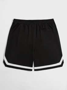 Manfinity Men Letter Graphic Contrast Tape Drawstring Waist Shorts - Black - View 2