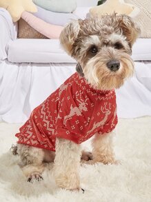 1pc Christmas Pattern Pet T-Shirt, Thin Autumn/Winter Clothes For Dogs And Cats - Red and White - View 2