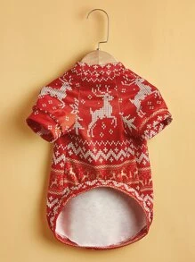 1pc Christmas Pattern Pet T-Shirt, Thin Autumn/Winter Clothes For Dogs And Cats - Red and White - View 5