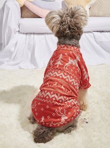 1pc Christmas Pattern Pet T-Shirt, Thin Autumn/Winter Clothes For Dogs And Cats - Red and White - View 4