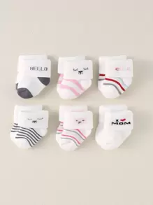 Bebé 6 pares Calcetines con estampado de dibujos animados - Blanco - Ver 1