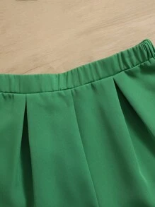 SHEIN Bộ hai mảnh Gái Xếp li Túi Nút phía trước màu trơn Giải trí - màu xanh lá - Xem 4