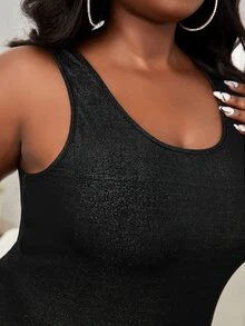 Plus Solid Bodycon Dress - Black - View 3