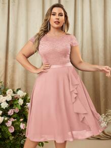 MIUSOL Vestido fiesta ribete con fruncido en contraste con encaje floral - Rosa vieja - Ver 1