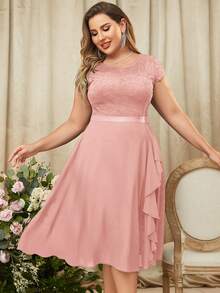 MIUSOL Vestido fiesta ribete con fruncido en contraste con encaje floral - Rosa vieja - Ver 6