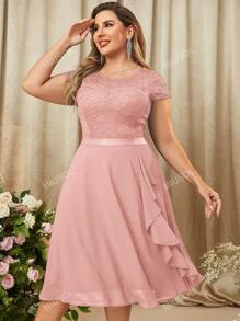 MIUSOL Plus Ruffle Trim Contrast Floral Lace Cocktail Party Swing Dress