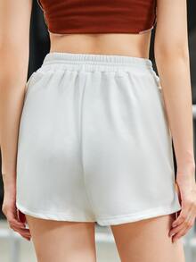 SHEIN EZwear Split Side Track Shorts - White - View 2