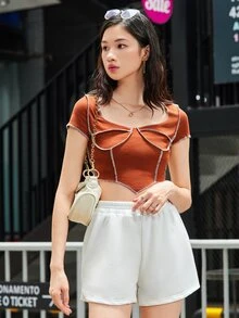 SHEIN EZwear Split Side Track Shorts - White - View 6