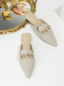 Giày bệt Nữ Chuỗi Ngọc trai màu trơn Đúng mốt - Xám - Xem 2