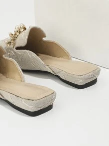 Giày bệt Nữ Chuỗi Ngọc trai màu trơn Đúng mốt - Xám - Xem 3