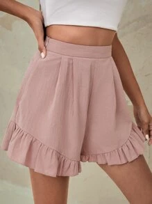 SHEIN Shorts de pierna ancha de talle alto bajo con fruncido - Rosa vieja - Ver 5