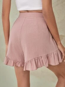 SHEIN Shorts de pierna ancha de talle alto bajo con fruncido - Rosa vieja - Ver 2