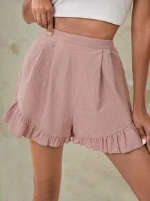 SHEIN Shorts de pierna ancha de talle alto bajo con fruncido - Rosa vieja - Ver 3