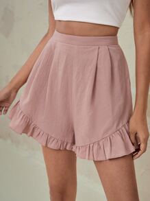 SHEIN Shorts de pierna ancha de talle alto bajo con fruncido - Rosa vieja - Ver 4