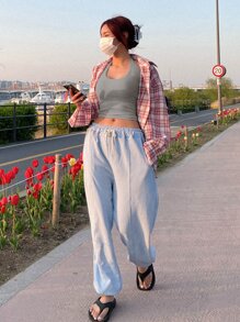 DAZY Áo crop top đan sườn - Xám - Xem 5