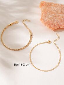 2pcs/set Minimalist Chain Bracelet - Yellow Gold - View 3