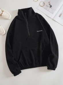 INAWLY Slogan Embroidery Half Zip Fleece Sweatshirt,Long Sleeve Tops Graduation,Back To School Outfits,Graduation,Teacher Outfits For Women,Back To School Pullover Fall Outfit - Black - View 1