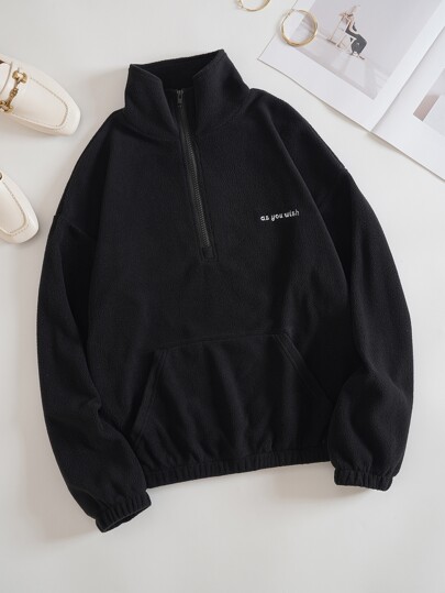 Sudadera con bordado de slogan con cremallera media forro polar