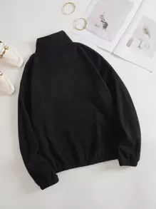 INAWLY Slogan Embroidery Half Zip Fleece Sweatshirt,Long Sleeve Tops Graduation,Back To School Outfits,Graduation,Teacher Outfits For Women,Back To School Pullover Fall Outfit - Black - View 2