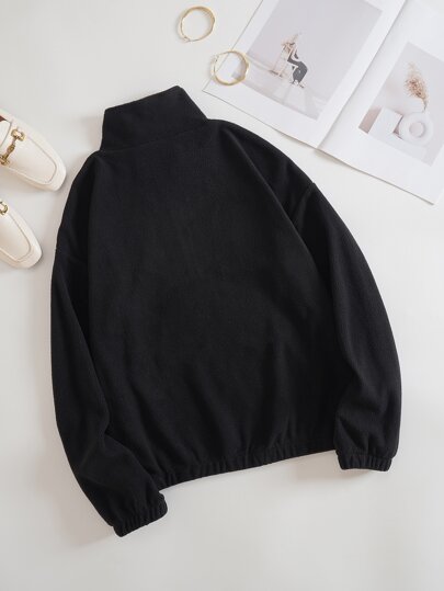 Sudadera con bordado de slogan con cremallera media forro polar